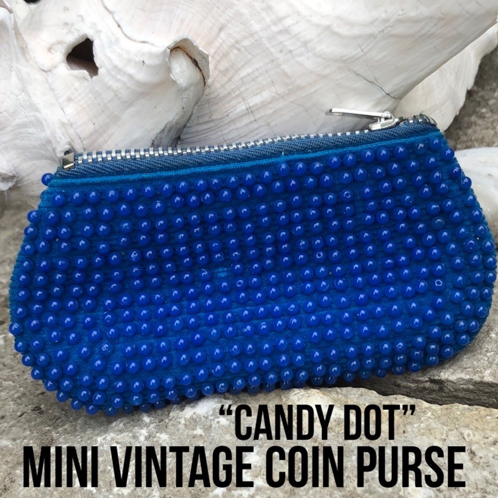 Vintage “Candy Dot”Coin Purse-Mini Sz. 4.5x2.5-Zip Top Closure-Cobalt Blue
